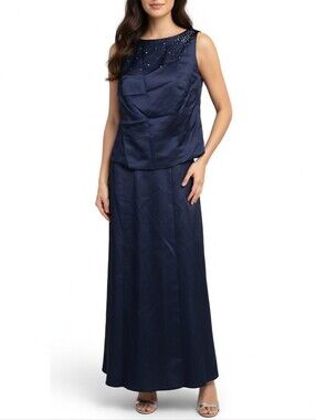 Penningtons Navy Two-Piece Satin Formal Evening Skirt & Top Size 14